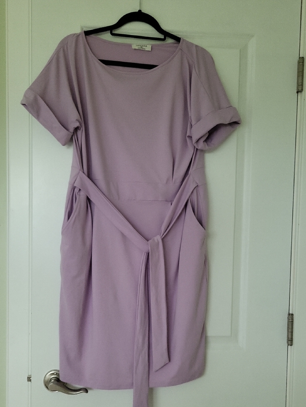 Zenana Lilac Short Sleeve Midi Dress with Self Tie Waist